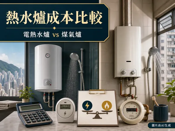 電熱水爐電費與煤氣熱水爐成本比較封面：花灑、能源及月費計算